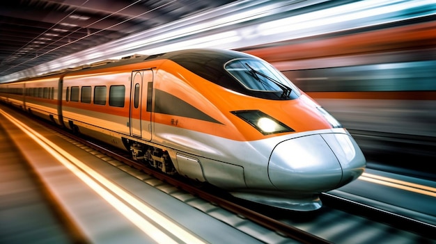 IA generativa e un treno veloce con motion blur