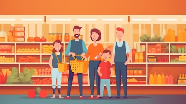 IA generativa famiglia felice shopping al supermercato