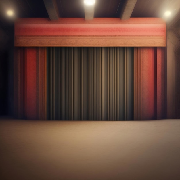 IA generativa Palco teatrale vuoto con tende di velluto rosso illustrazione 3D sfondo