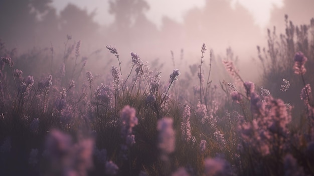 IA generativa Primo piano campo di lavanda in crescita con lavandula fiorita fumo profumato