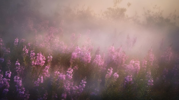 IA generativa Primo piano campo di lavanda in crescita con lavandula fiorita fumo profumato