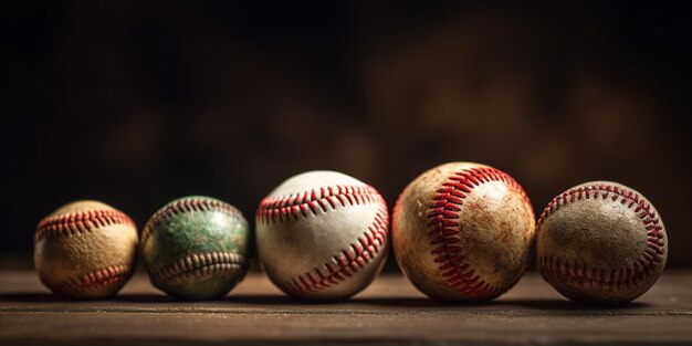 IA generativa Texture ruvida e robusta di vecchie palle da baseball da vicino su sfondo vintage