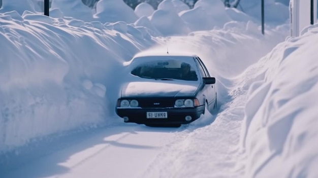 IA generativa un'auto intrappolata in un cumulo di neve