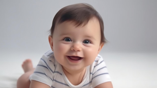 IA generativa un piccolo bambino sorridente su uno sfondo bianco