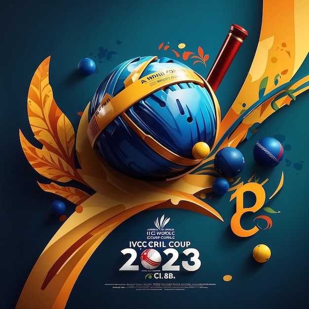 ICC cricket world cup 2023 banner design con mazza e palla Generative di Ai