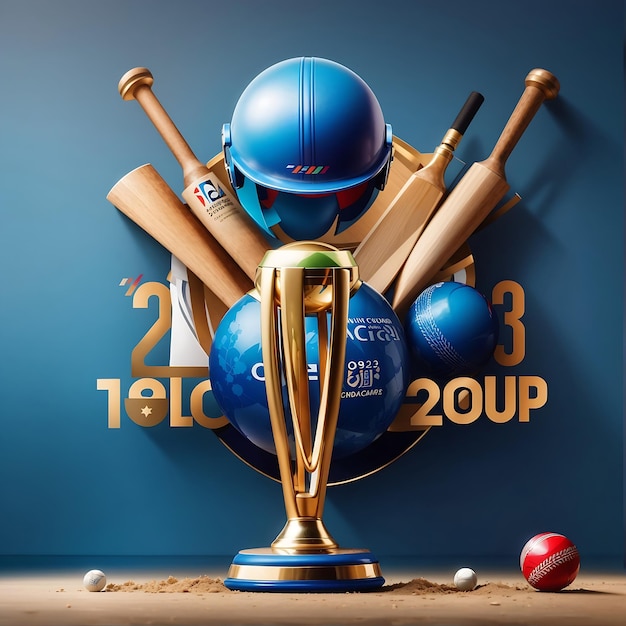 ICC cricket world cup 2023 social media banner design con mazza e palla Generative di Ai
