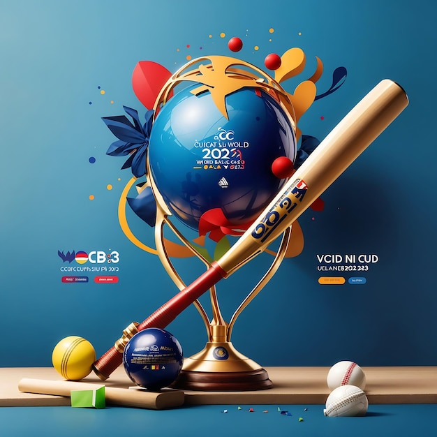 ICC cricket world cup 2023 social media banner design con mazza e palla Generative di Ai