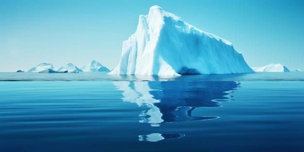 Iceberg bianco che galleggia in acque blu chiare mare sotto e sopra l'acqua riscaldamento globale IA generativa