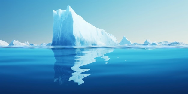 Iceberg bianco che galleggia nel limpido mare blu sotto e sopra l'acqua vista riscaldamento globale IA generativa