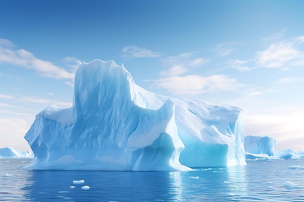 Iceberg che galleggia nell'oceano illustrazione 3D concetto di riscaldamento globale