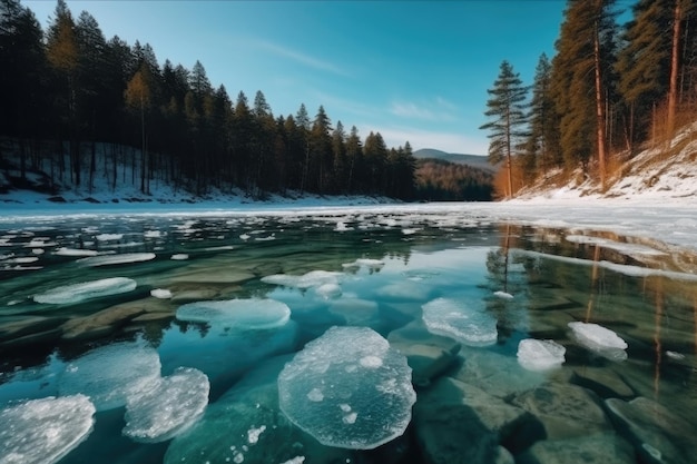 Iceberg che galleggiano sull'acqua in inverno IA generativa