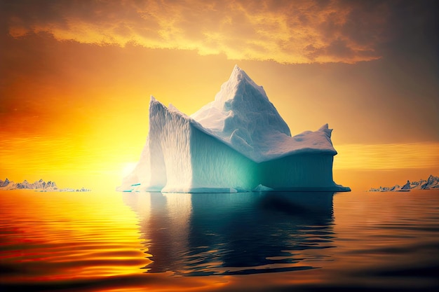 Iceberg galleggiante che assorbe gli ultimi raggi del sole al tramonto