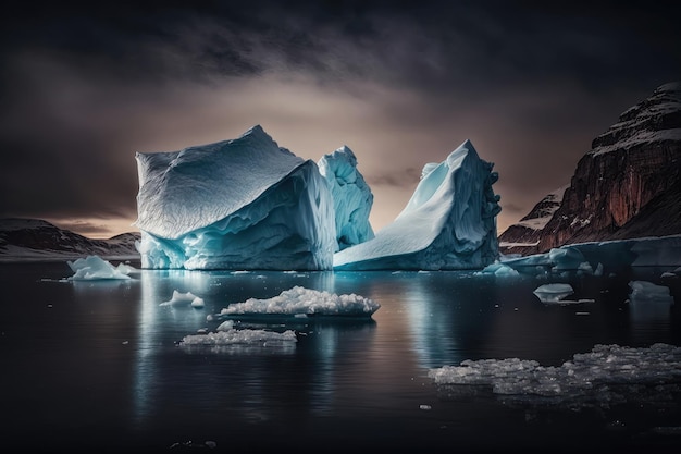 Iceberg in tutto il loro splendore generati dall'intelligenza artificiale