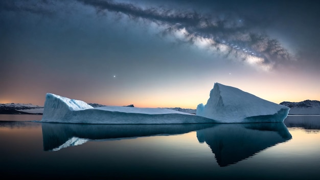 Iceberg nel calmo mare settentrionale di notte