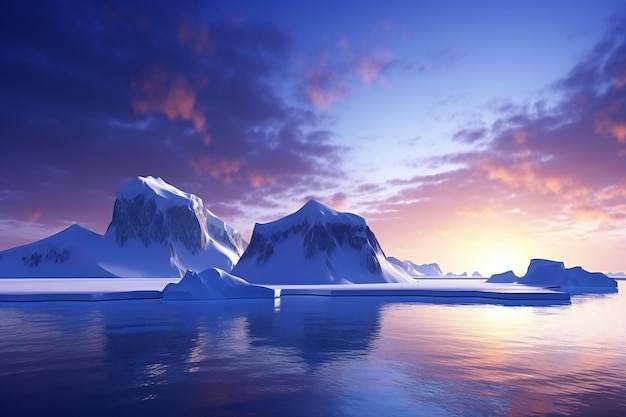 Iceberg nell'oceano al tramonto illustrazione