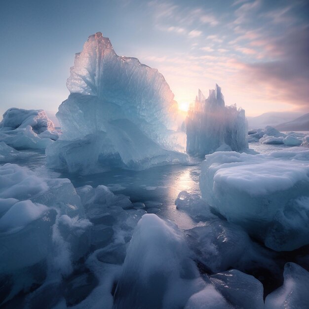 Iceberg nella rappresentazione 3d della laguna glaciale