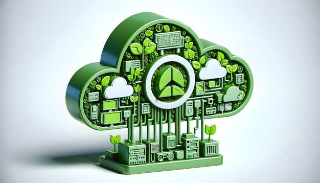 Icona 3D come Green Tech Cloud Abbraccia la tecnologia cloud che è innovativa e verde in Cloud Com