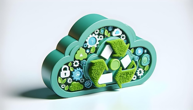 Icona 3D come Green Tech Cloud Abbraccia la tecnologia cloud che è innovativa e verde in Cloud Com