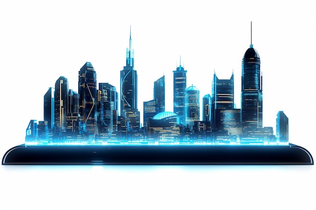 Icona 3D di uno skyline futuristico luminoso di una città di notte