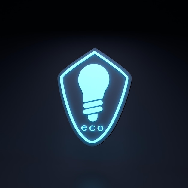 Icona al neon eco energia Ecologia concetto 3d rendering illustrazione