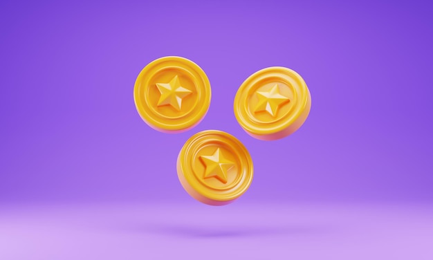 Icona astratta della moneta isolata su sfondo viola illustrazione del rendering 3d