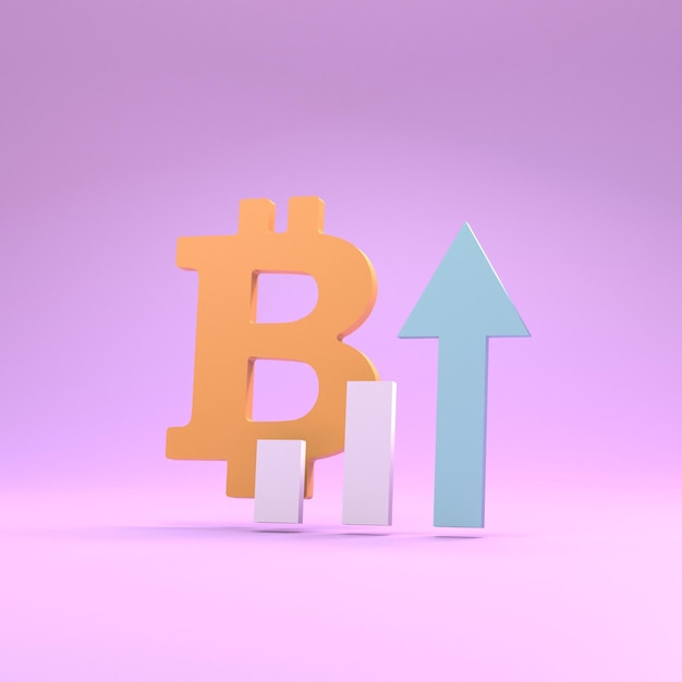 Icona Bitcoin e grafico di crescita 3D rendering