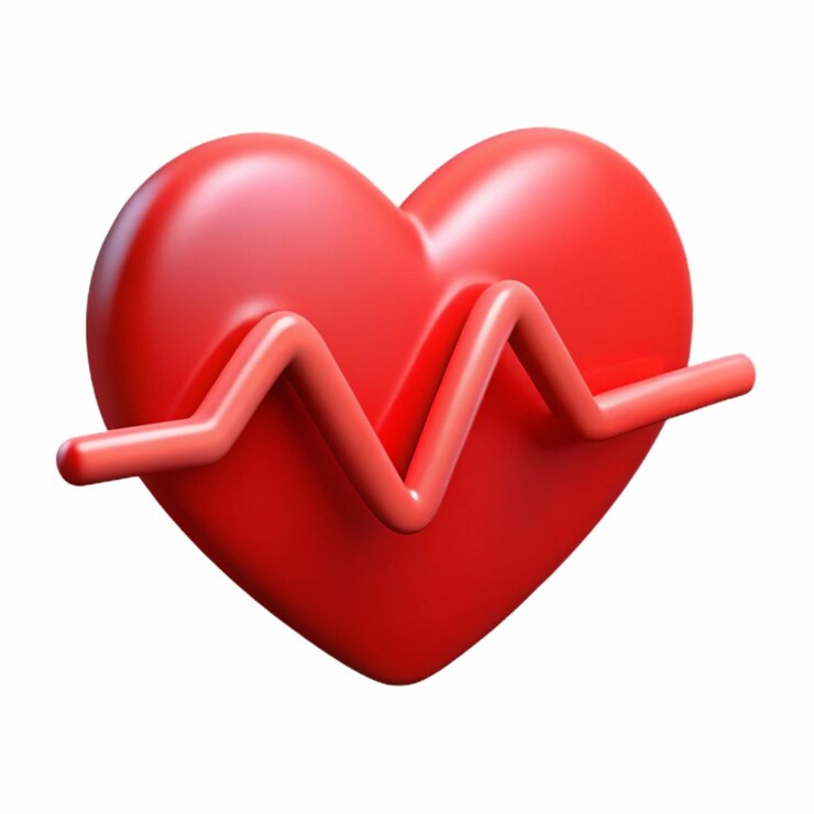 Icona cardiaca 3D con linea di battito cardiaco per la salute