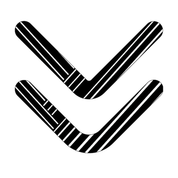 icona chevron doppia verso il basso linee diagonali bianche e nere