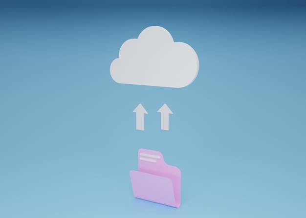 Icona cloud con cartella apertaArchiviazione cloud Servizio di organizzazione di file digitali o app con trasferimento dati rendering 3D isolato su sfondo bianco
