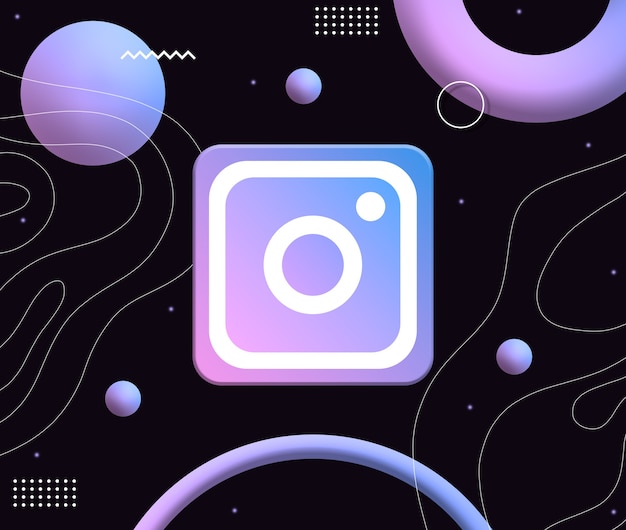 Icona con il logo di Instagram sullo sfondo di forme estetiche al neon 3d