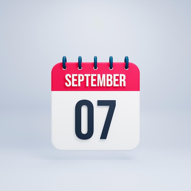 Icona del calendario realistico di settembre 3D resa il 07 settembre