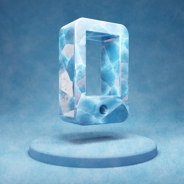 Icona del cellulare. Simbolo blu incrinato di Ice Mobile sul podio blu della neve. Icona social media per sito Web, presentazione, elemento modello di design. Rendering 3D.