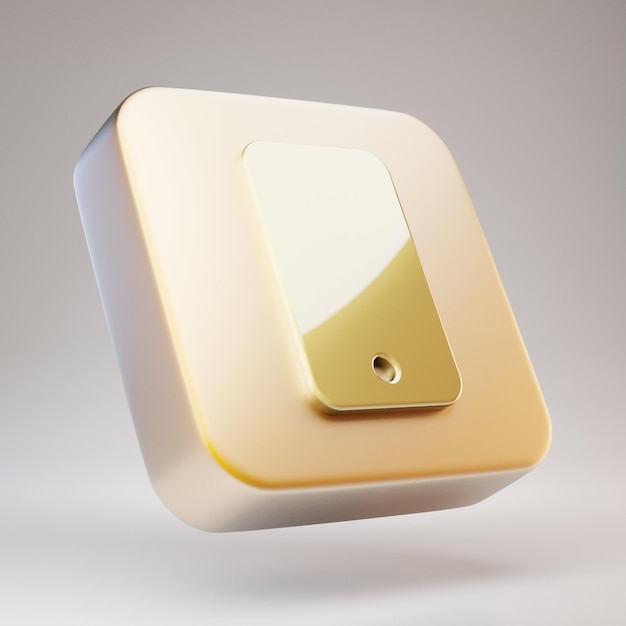 Icona del cellulare. Simbolo Golden Mobile su placca in oro opaco. 3D ha reso l'icona dei social media.