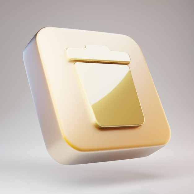 Icona del cestino. Simbolo del cestino dorato su placcato oro opaco. 3D ha reso l'icona dei social media.