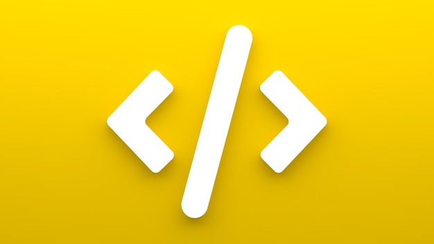 Icona del codice programma minimalista e virgolette Rendering 3d di un'icona piatta su sfondo giallo