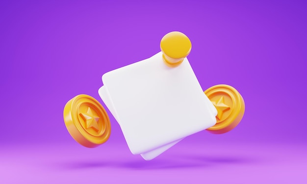 icona del foglio di carta bianca di rendering 3d isolata su sfondo viola