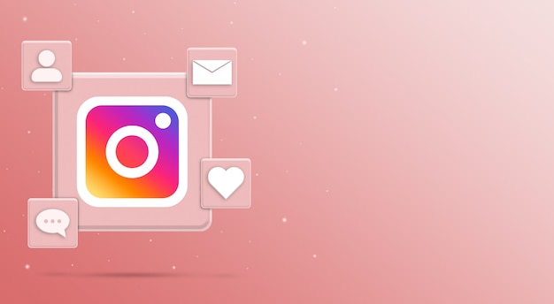 Icona del logo di Instagram con rendering 3 di attività sui social media