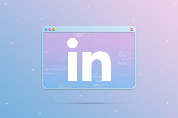 icona del logo linkedin nella finestra del browser con elementi del codice del programma 3d