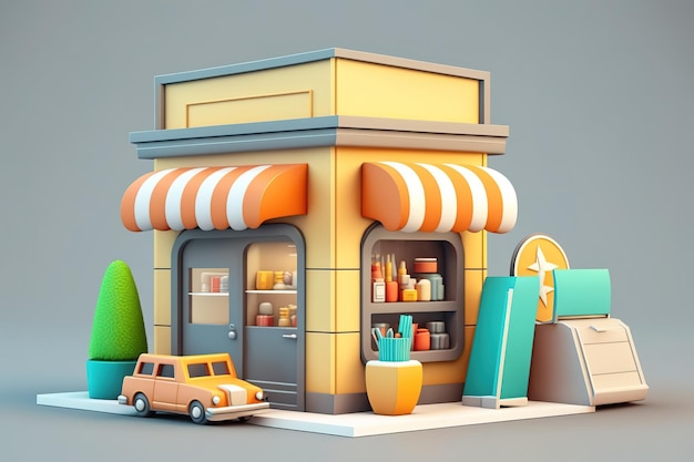 Icona del negozio di rendering 3D con sfondo isolato