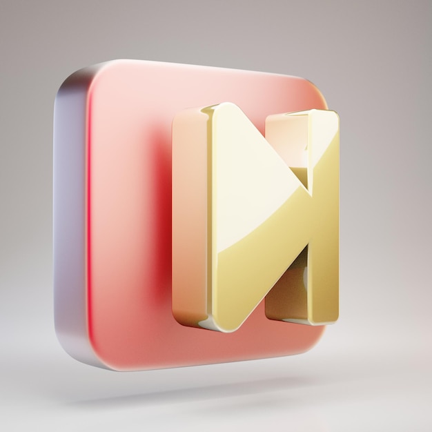 Icona del passo avanti. Simbolo d'oro di un passo avanti sul piatto d'oro rosso opaco. 3D ha reso l'icona dei social media.