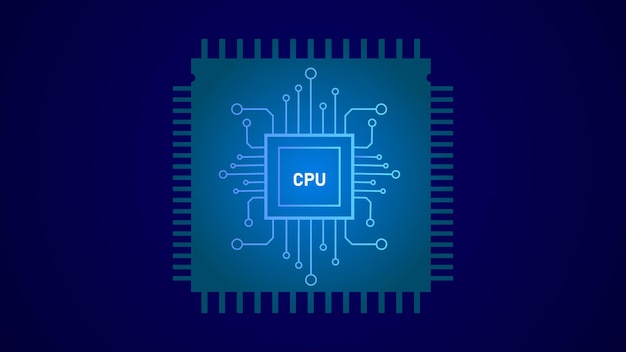 Icona del processore CPU del microchip astratto della tecnologia digitale con lo sfondo dell'illustrazione del circuito stampato
