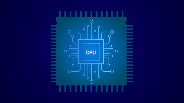 Icona del processore CPU del microchip astratto della tecnologia digitale con lo sfondo dell'illustrazione del circuito stampato