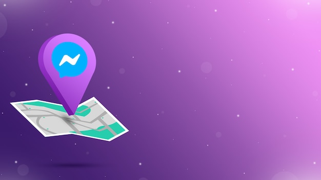 Icona del punto di posizione con logo messenger sulla mappa 3d