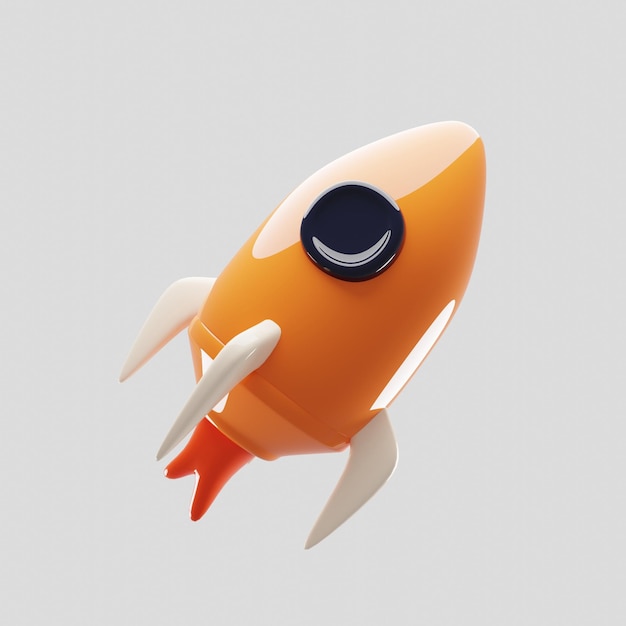 Icona del razzo spaziale arancione volante con stile cartone animato Concetto di icona del razzo commerciale di mercato illustrazione della rappresentazione 3d