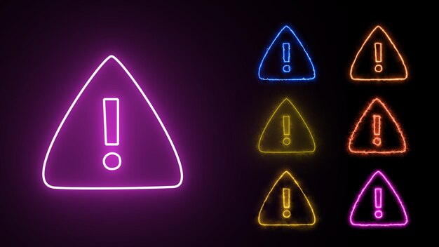 icona del segnale di avvertimento triangolo viola isolata Segnale di avvertimento di pericolo su sfondo nero icona del segnale di avvertimento al neon