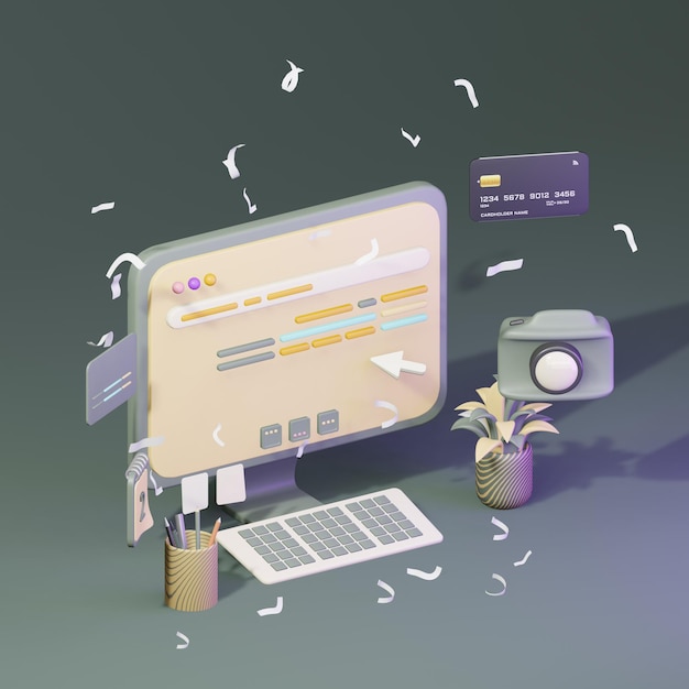 icona del tavolo da lavoro 3d con l'illustrazione online del computer di concetto di vendita di affari del computer portatile