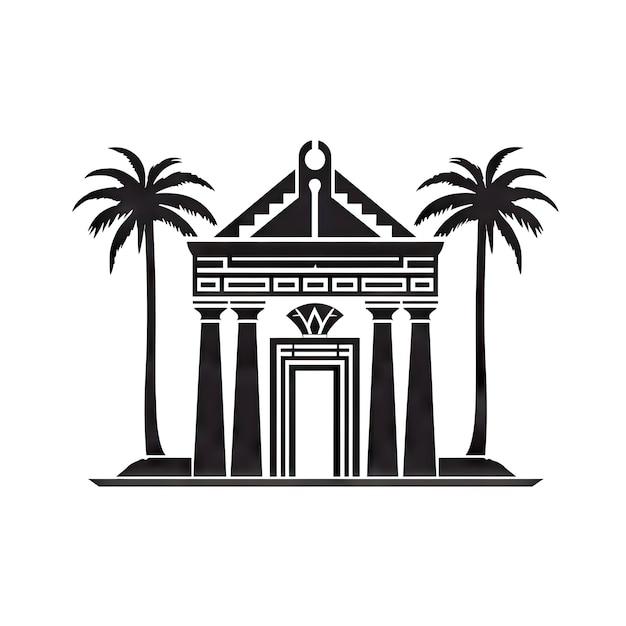 Icona del tempio egizio Palazzo africano isolato Silhouette antica Castello egiziano storico Design minimale Esterno dell'edificio del tempio su bianco Illustrazione generativa AI