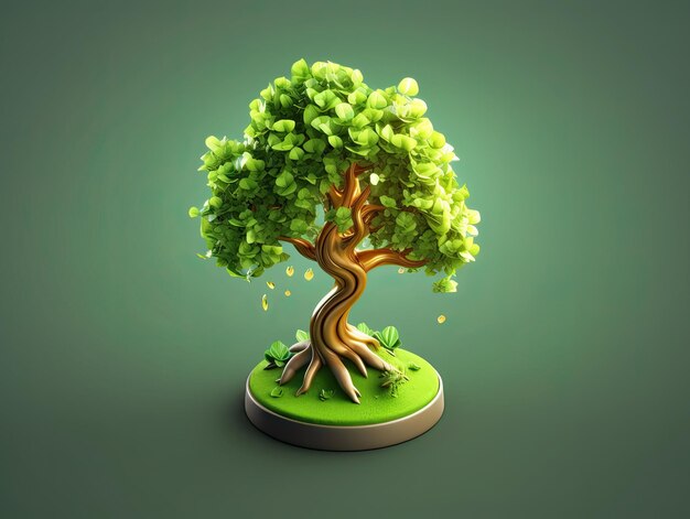 icona dell'app verde della natura dell'albero in stile 3d isolata su sfondo colorato IA generativa