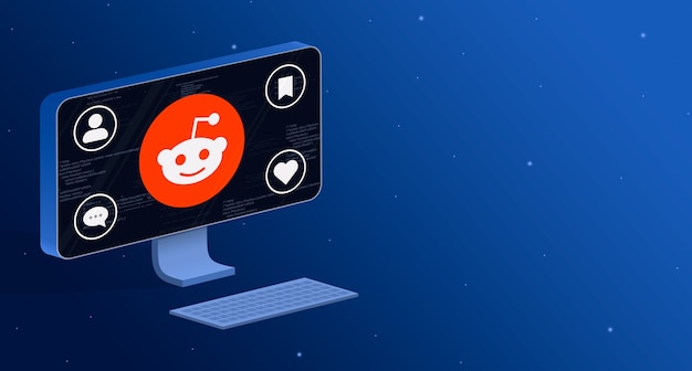 icona dell'applicazione reddit sullo schermo del computer con badge di attività social 3d