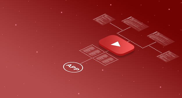 icona dell'applicazione youtube sul sistema con elementi di codice del programma 3d